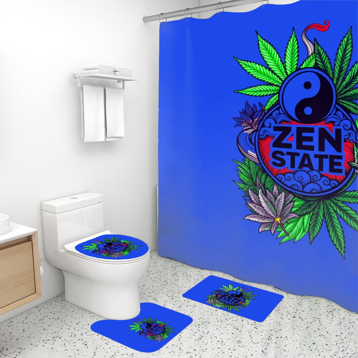 Bathroom Rugs Set with Shower Curtain 4 pcs