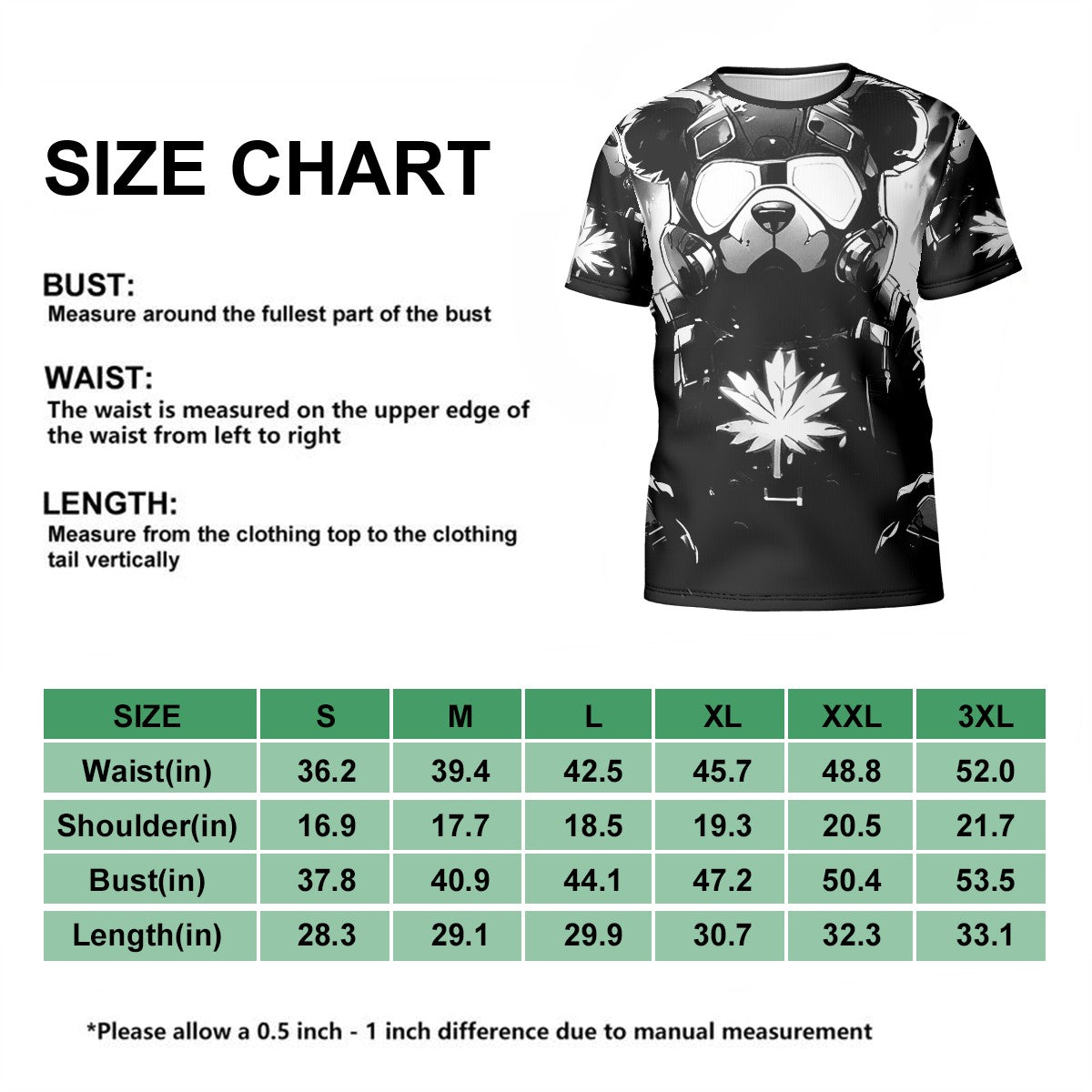 Men's Short Sleeve T Shirt Black and White Bear