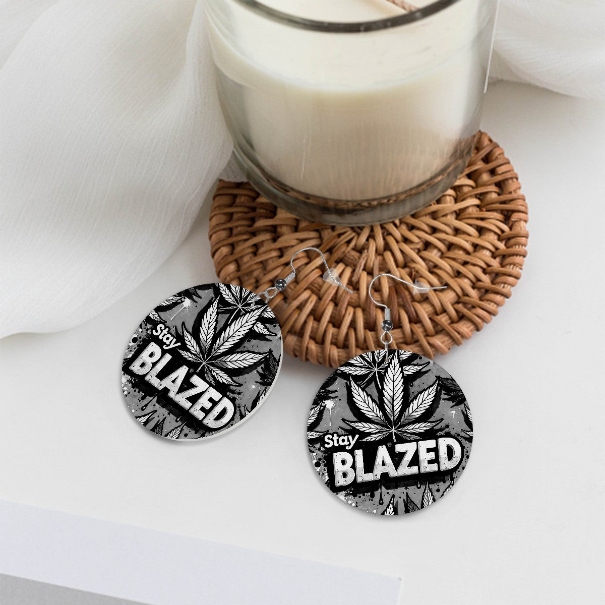 Blazed Leather Round Earrings