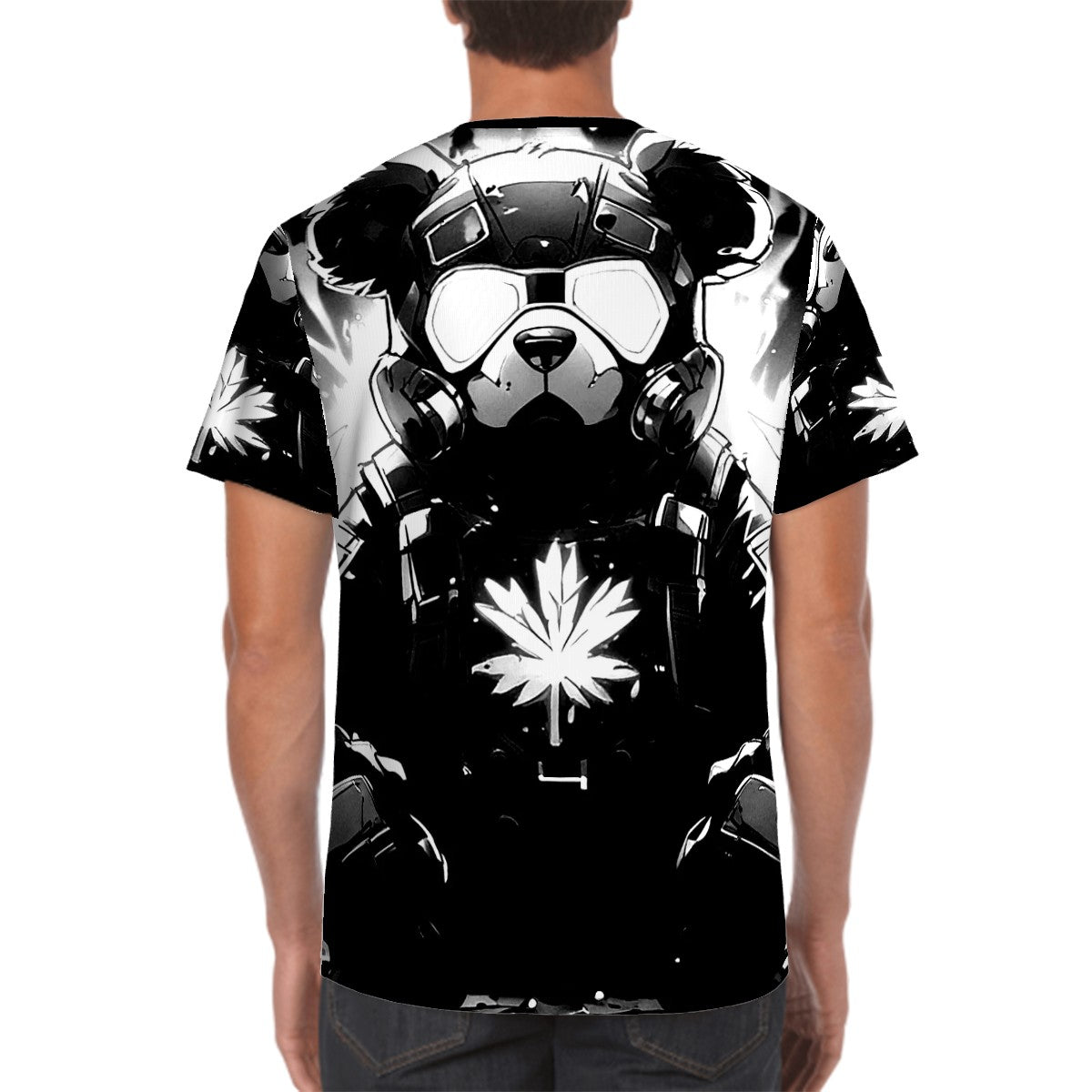 Men's Short Sleeve T Shirt Black and White Bear
