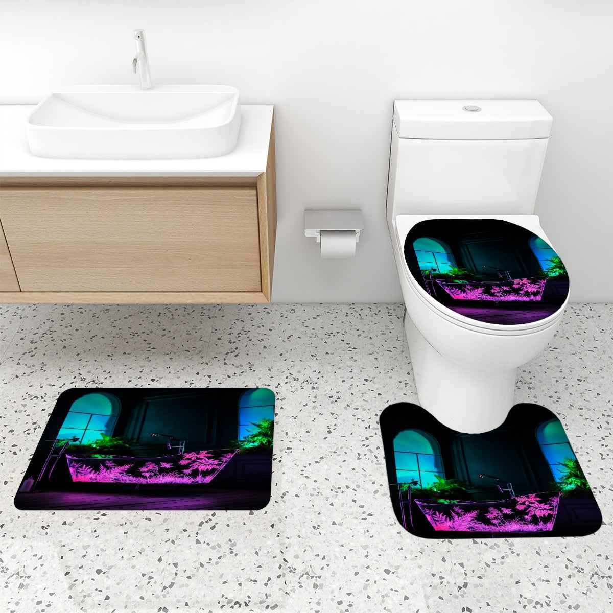 Purple Dream Bathroom Rugs Set with Shower Curtain 4 pcs