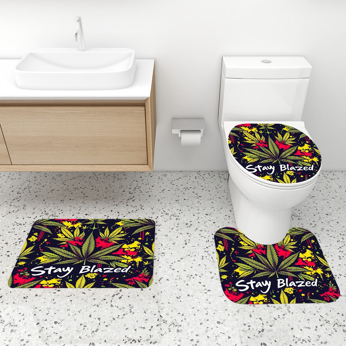 Stay Blazed Bathroom Rugs Set with Shower Curtain 4 pcs