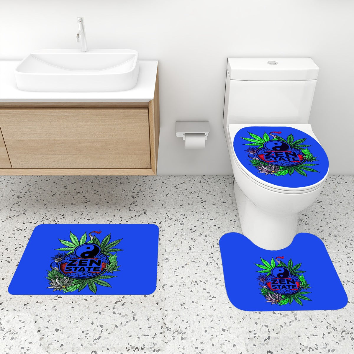 Bathroom Rugs Set with Shower Curtain 4 pcs