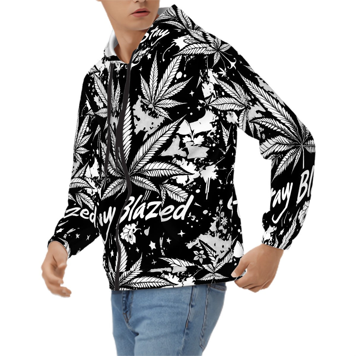 Men's Zip Up Hoodie Stay Blaze Black and White