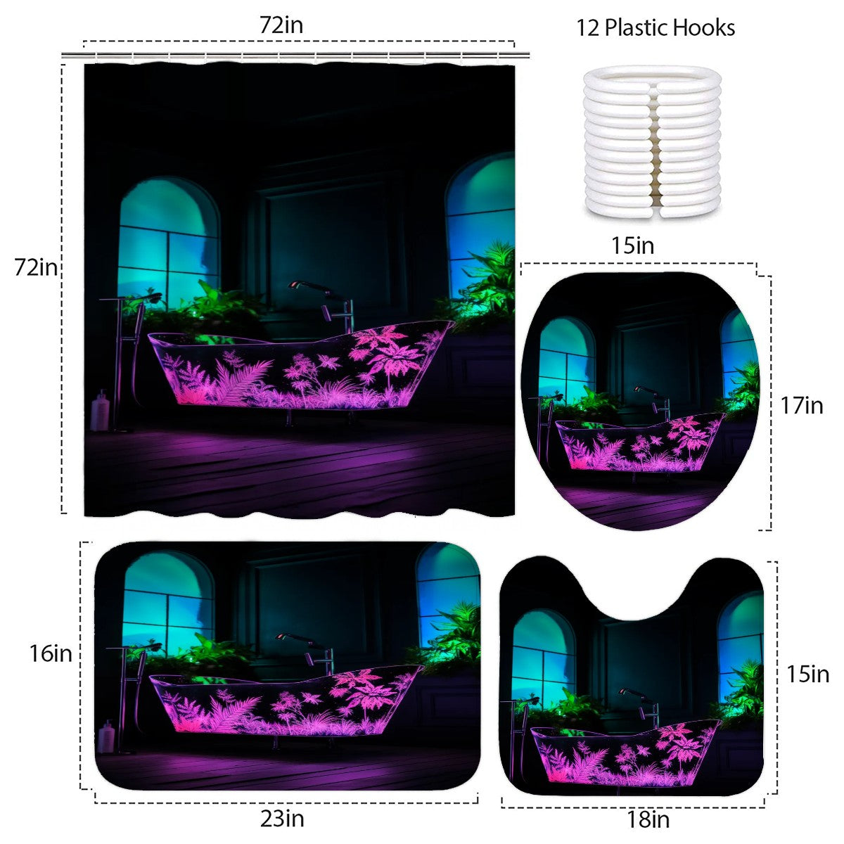 Purple Dream Bathroom Rugs Set with Shower Curtain 4 pcs