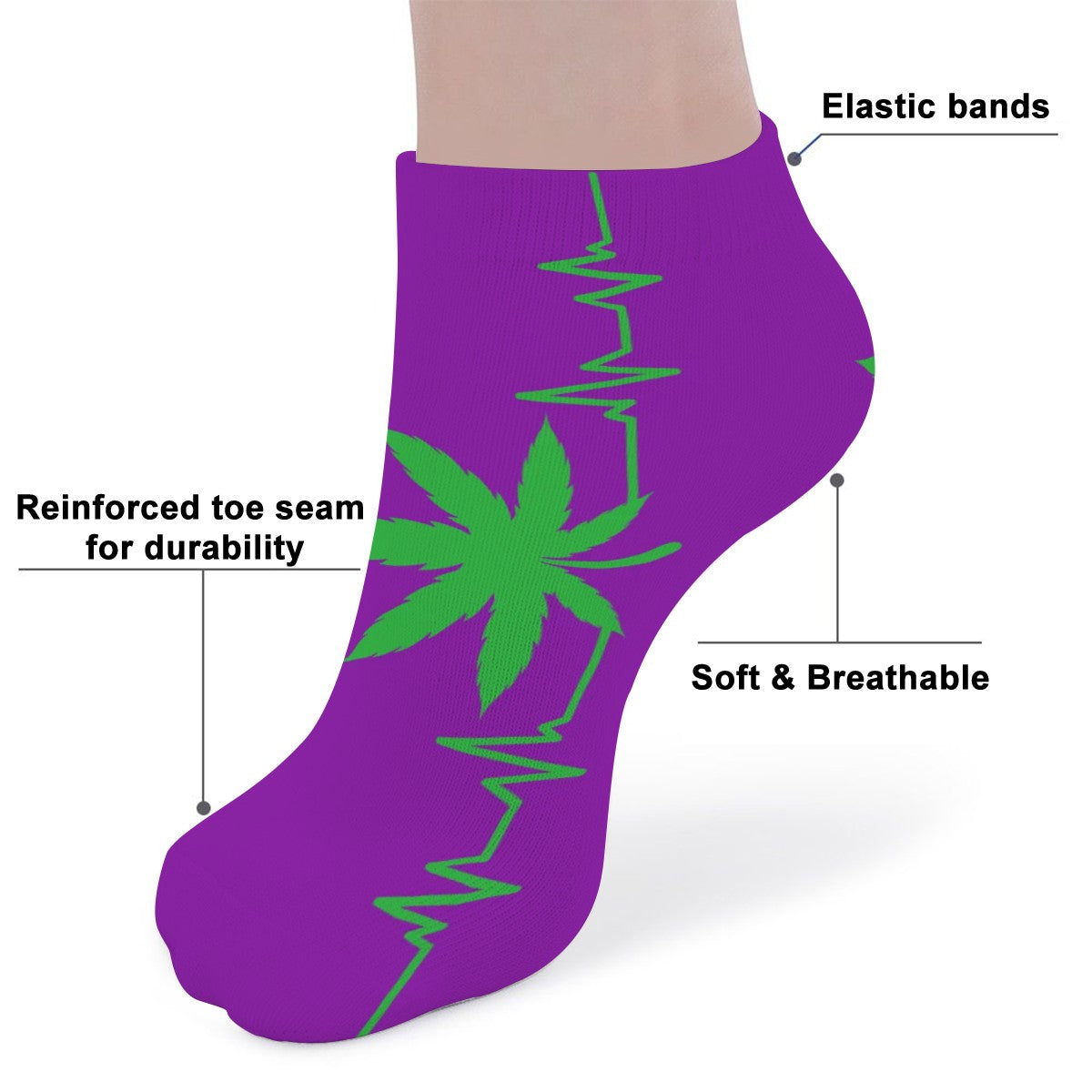 Ankle Socks My Heart Beat Purple and Green