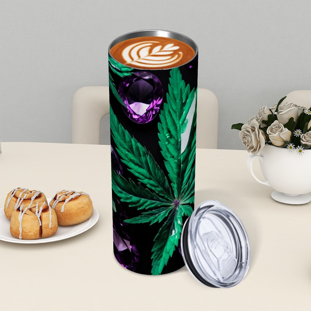 Purple blue and green weed tumbler