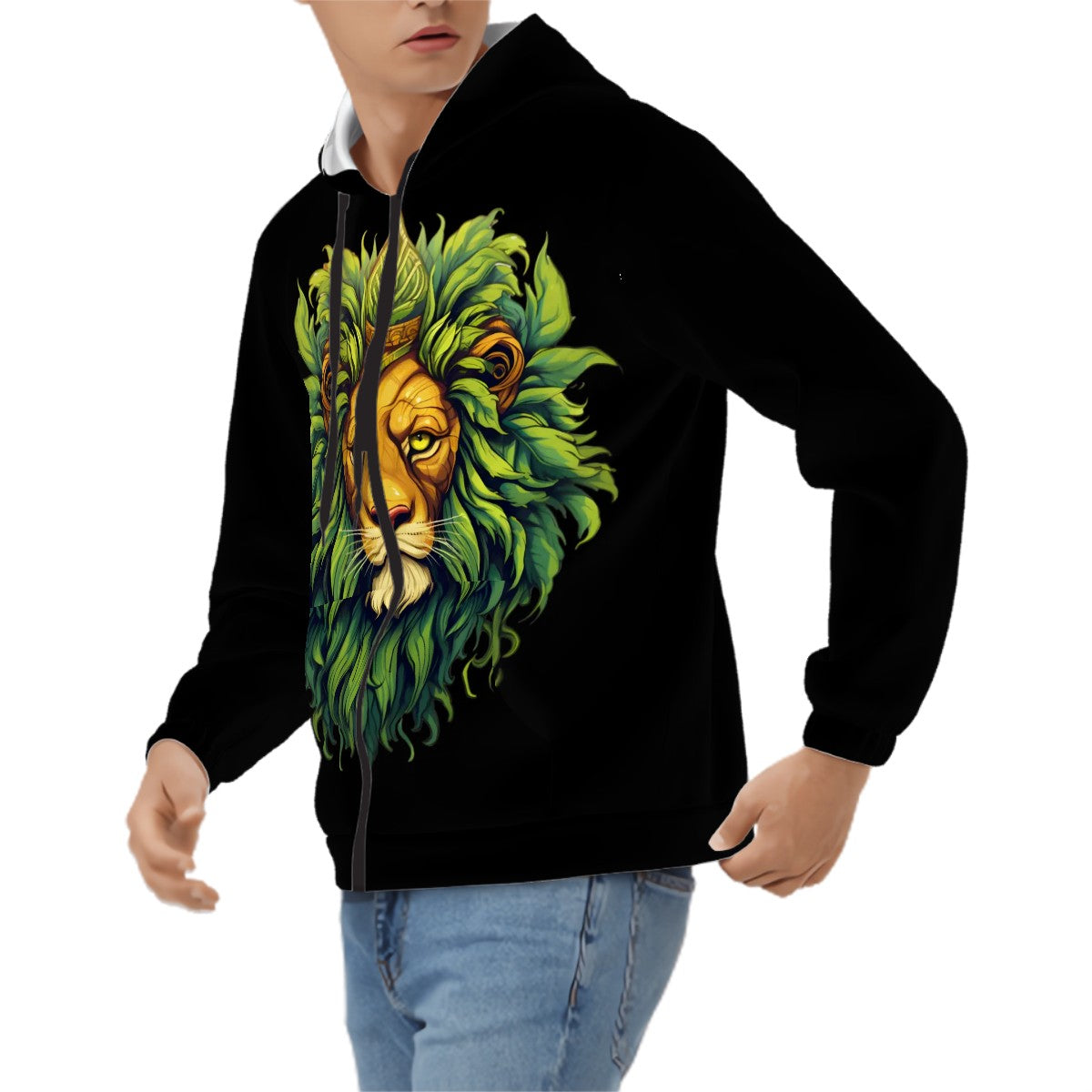 Men's Zip Up Hoodie Black Lion