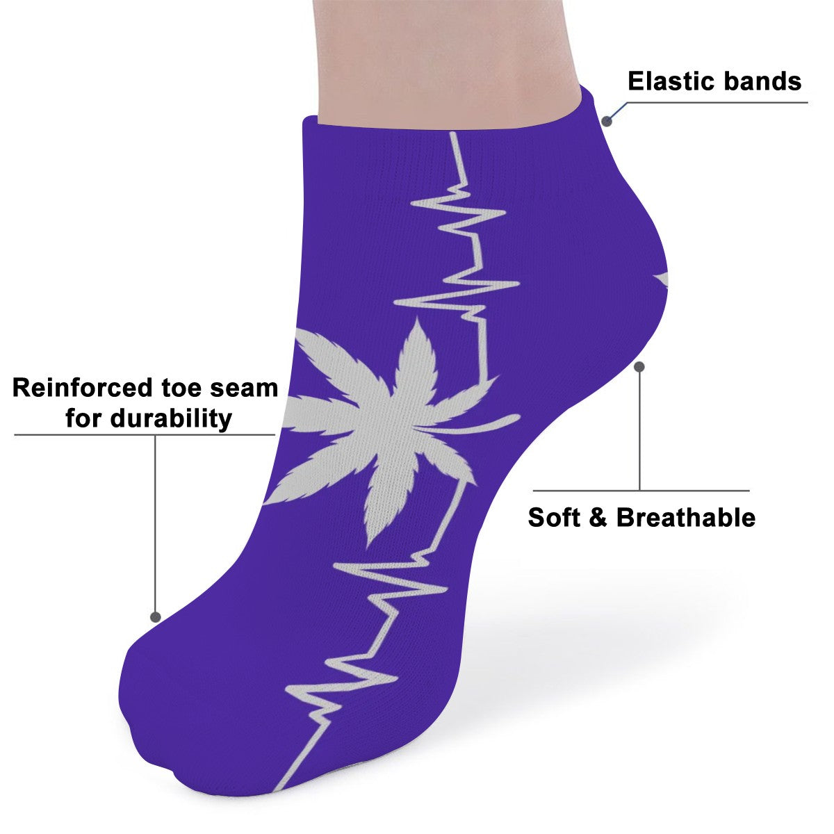 Ankle Socks Purple and White My Heart Beats