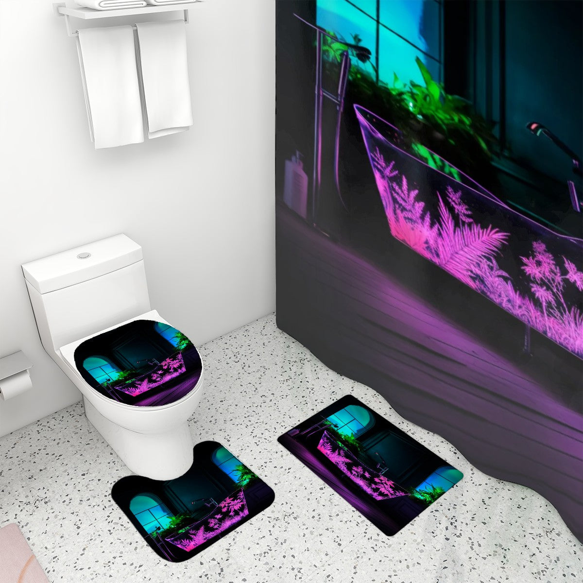 Purple Dream Bathroom Rugs Set with Shower Curtain 4 pcs