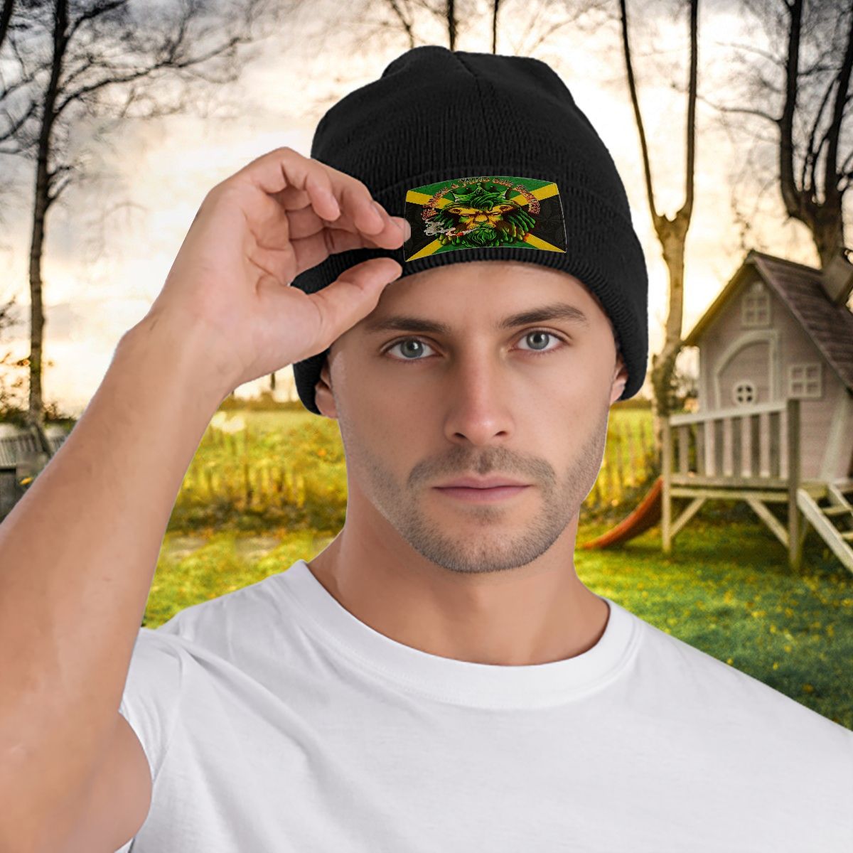 Men's Jamaican Knitted Hat with Velvet Patches