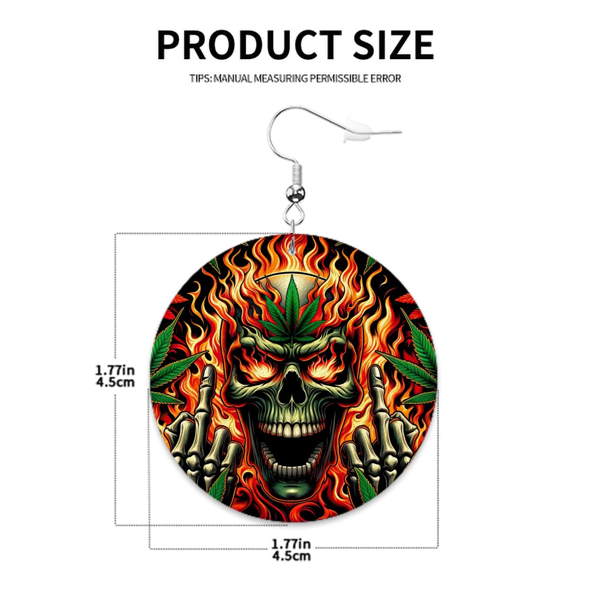 Leather Round Earrings Skull Cannabis's