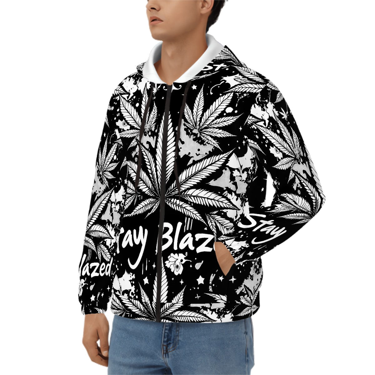 Men's Zip Up Hoodie Stay Blaze Black and White