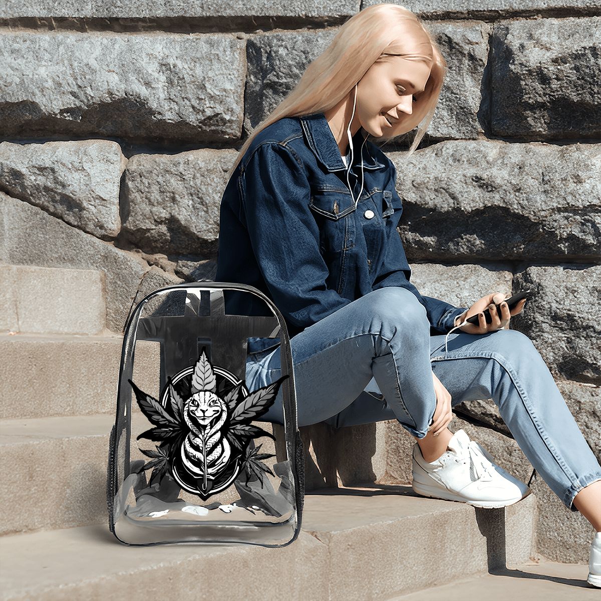 Clear Transparent Backpack – Black Snake Design
