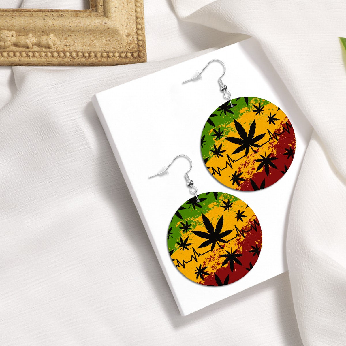 Leather Round Earrings marijuana