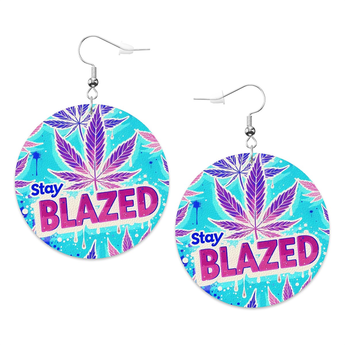 Blazed Blue Leather Round Earrings