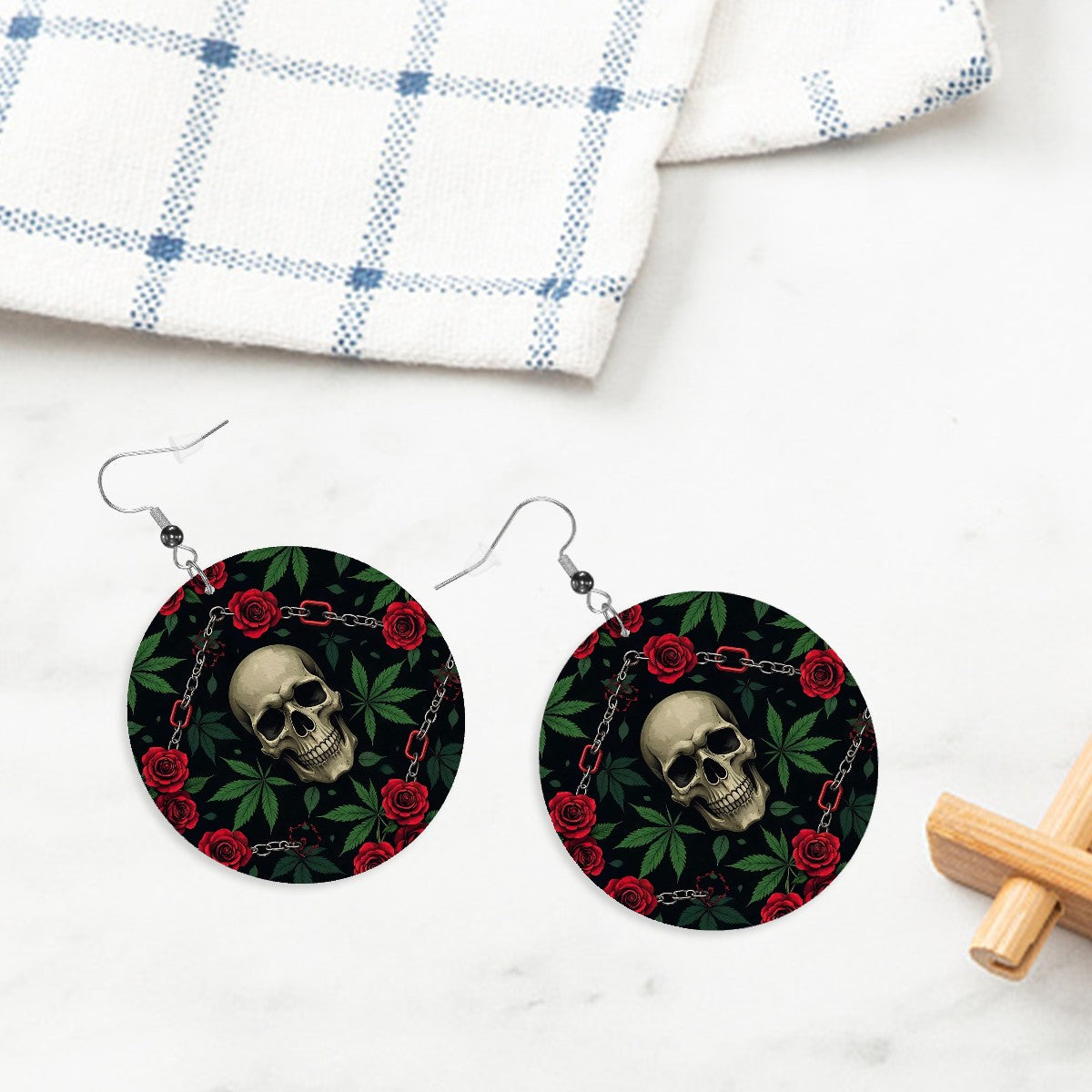 Leather Round Earrings 1 Skull