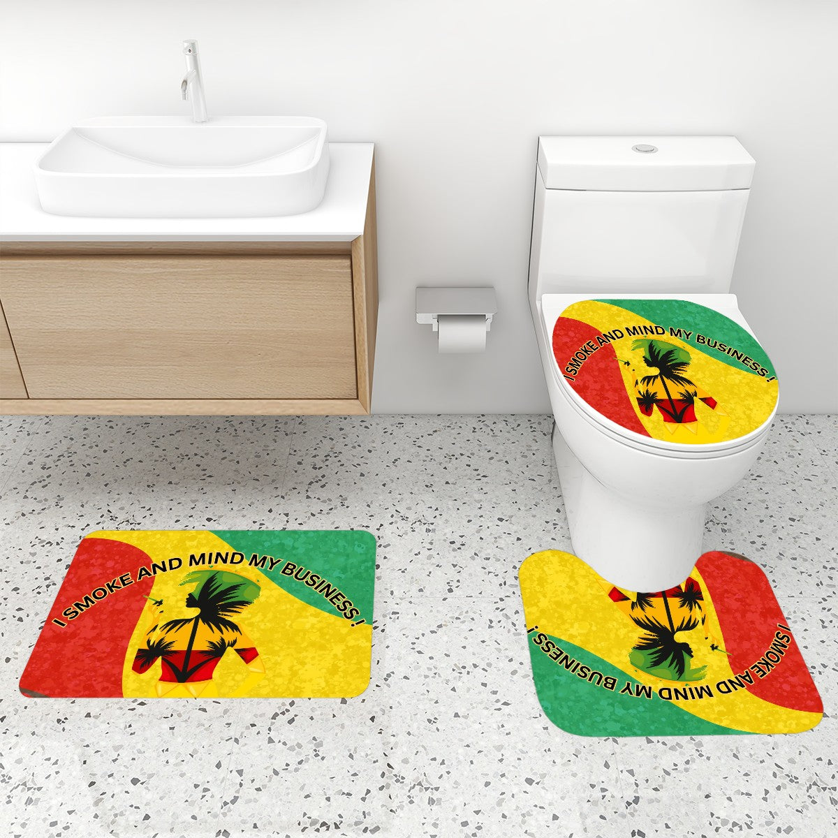 Bathroom Rugs Set with Shower Curtain 4 pcs We Smoke And Mind My Business Bages