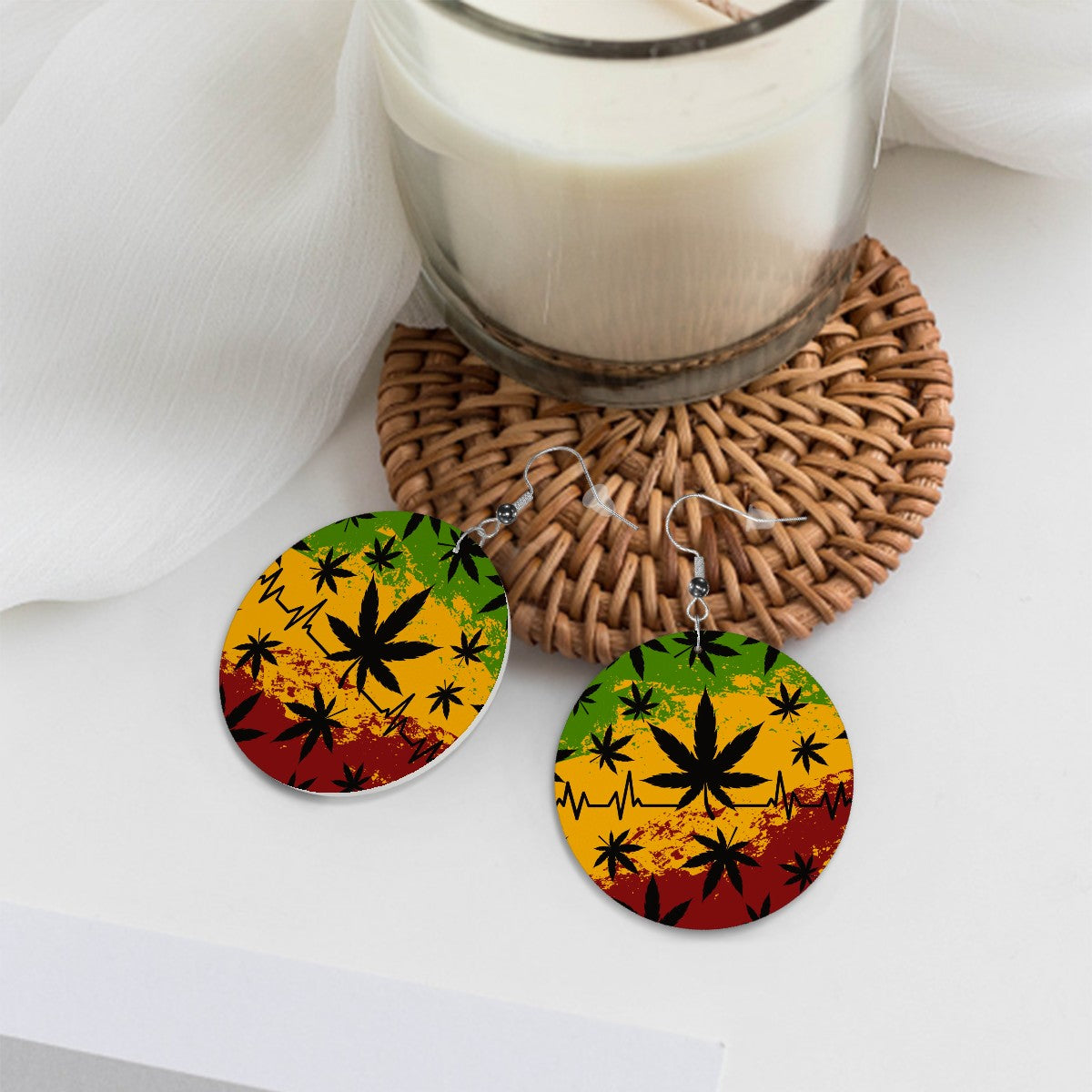Leather Round Earrings marijuana