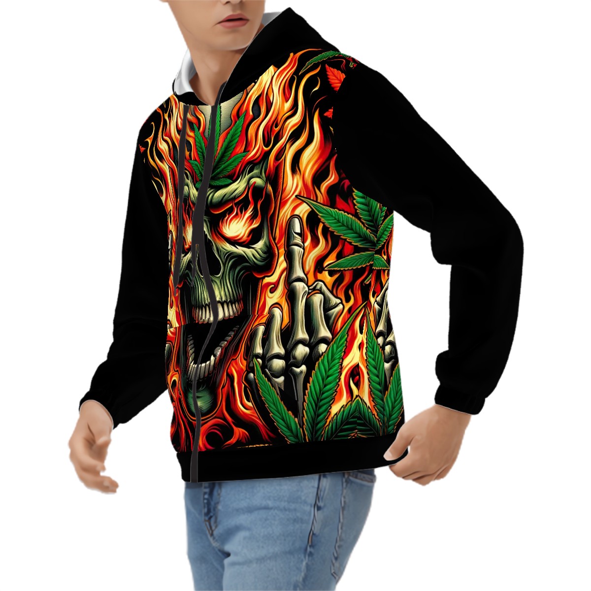 Men's Zip Up Hoodie Skull Canabis