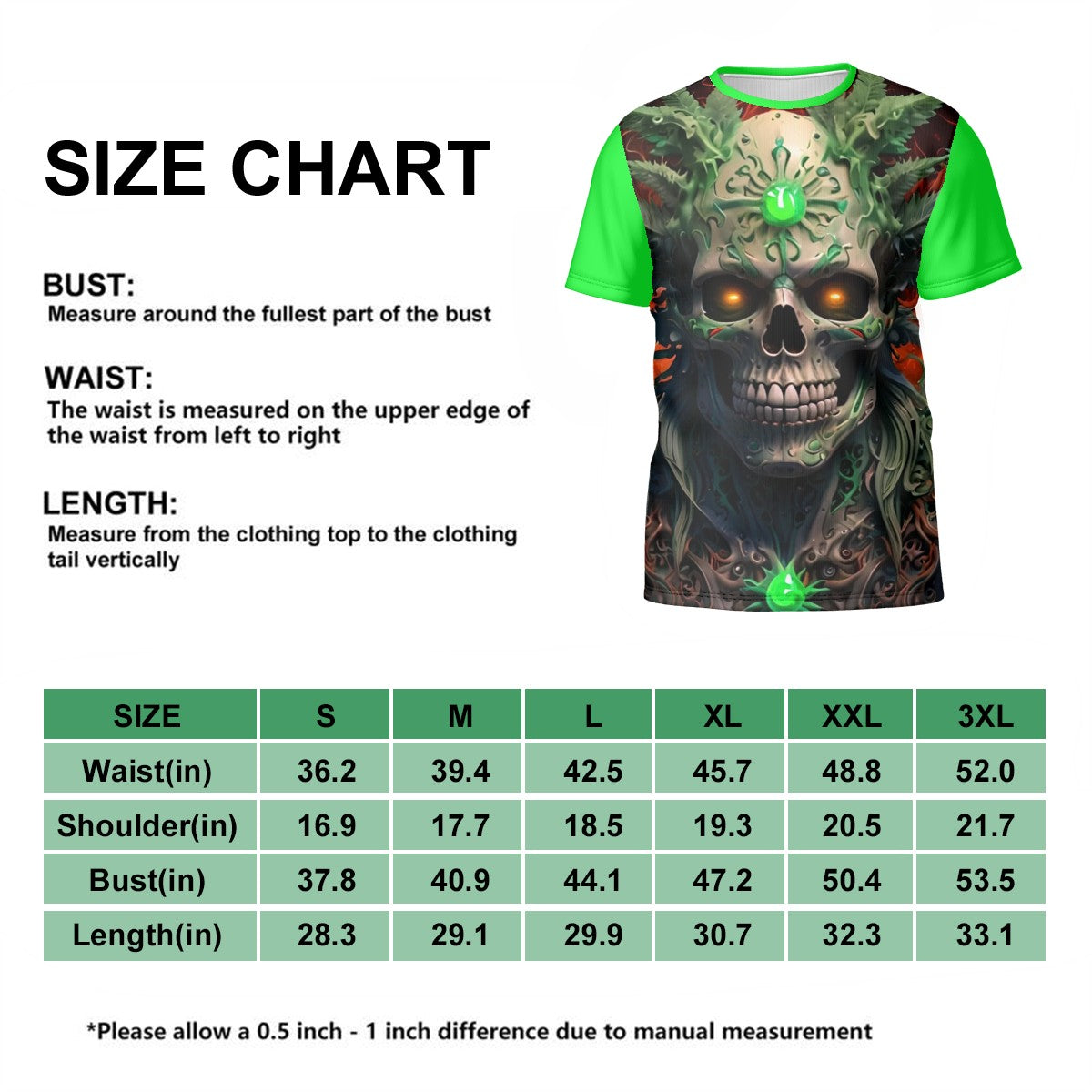 Men's Short Sleeve T Shirt Skull Green