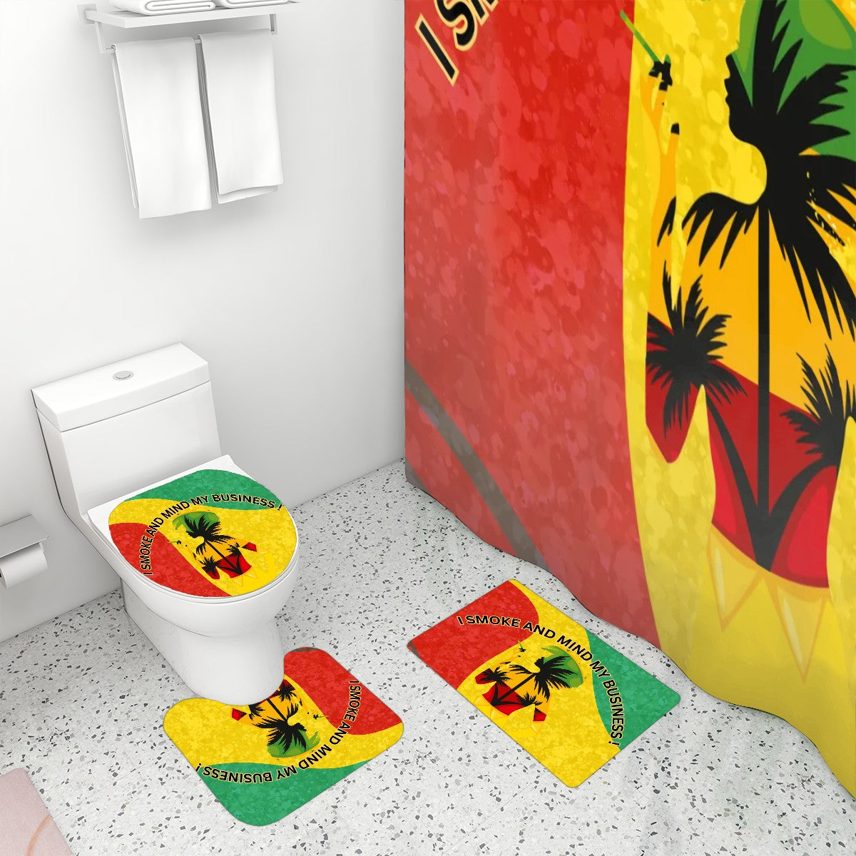 Bathroom Rugs Set with Shower Curtain 4 pcs We Smoke And Mind My Business Bages