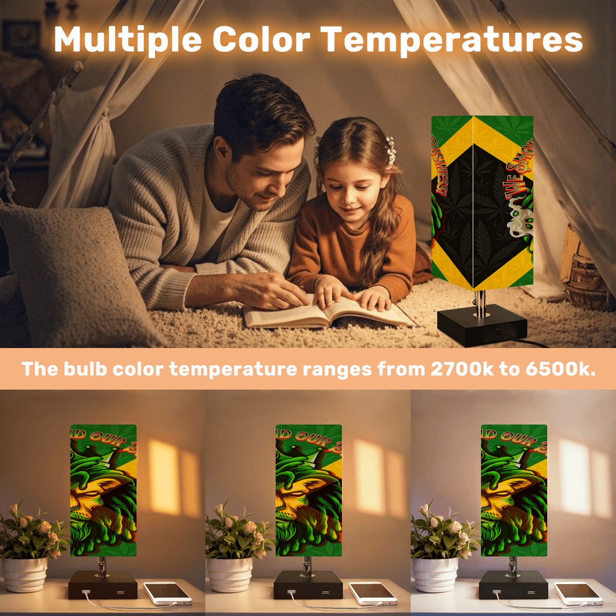 Jamaican Square Table Lamp with USB Port No Trim