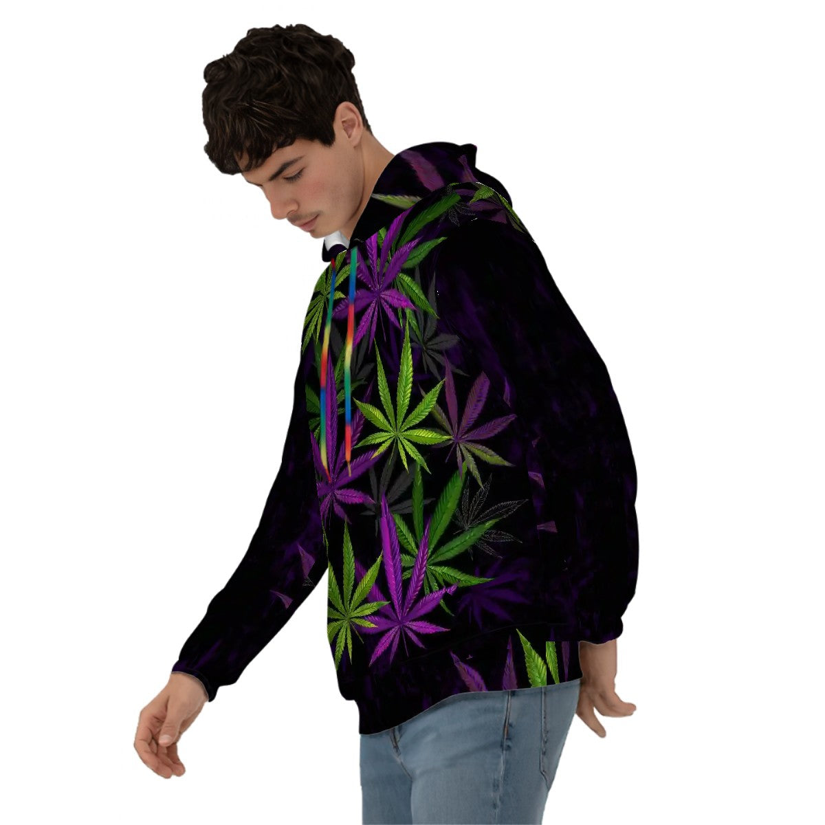 Hoodie for Men Pocket Sweatshirt Purple and Green Cannabis