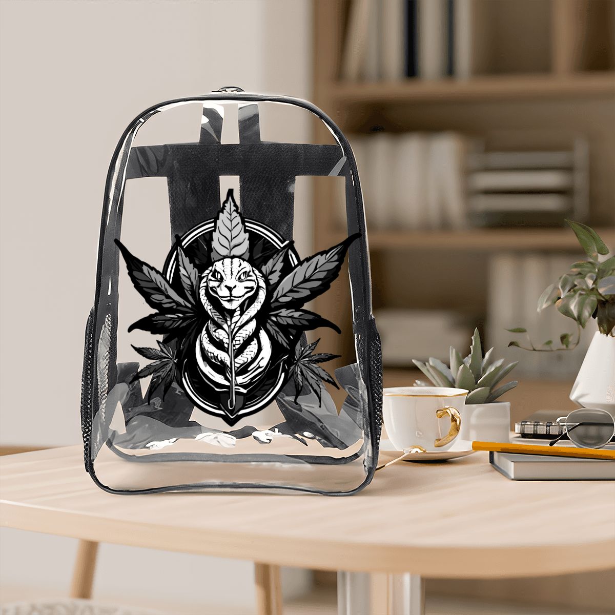 Clear Transparent Backpack – Black Snake Design