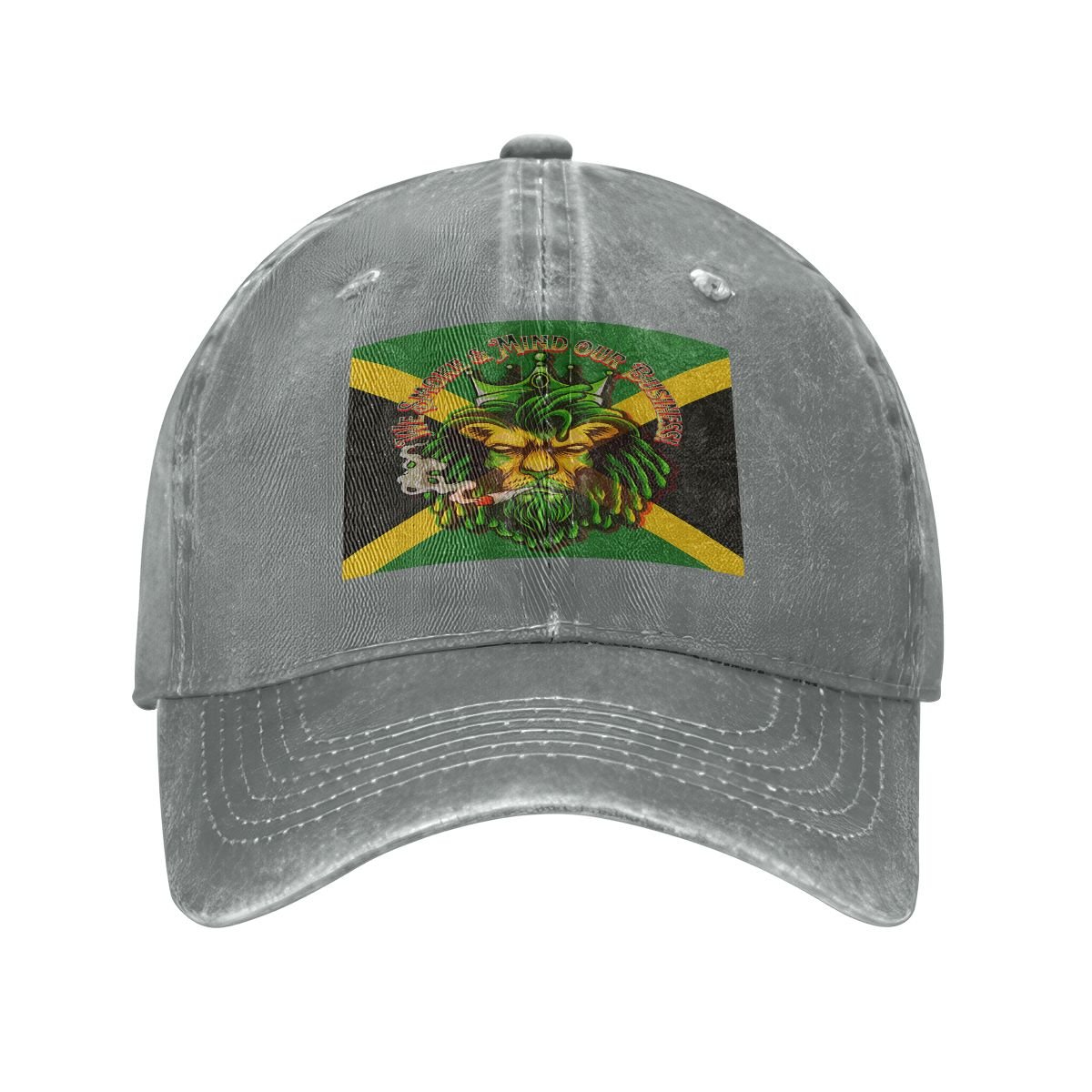 Men Jamaican I Mind My Business Unisex Washed Denim Baseball Cap - Breathable Comfort With Sweatband And Buckle - Cannabis Creations