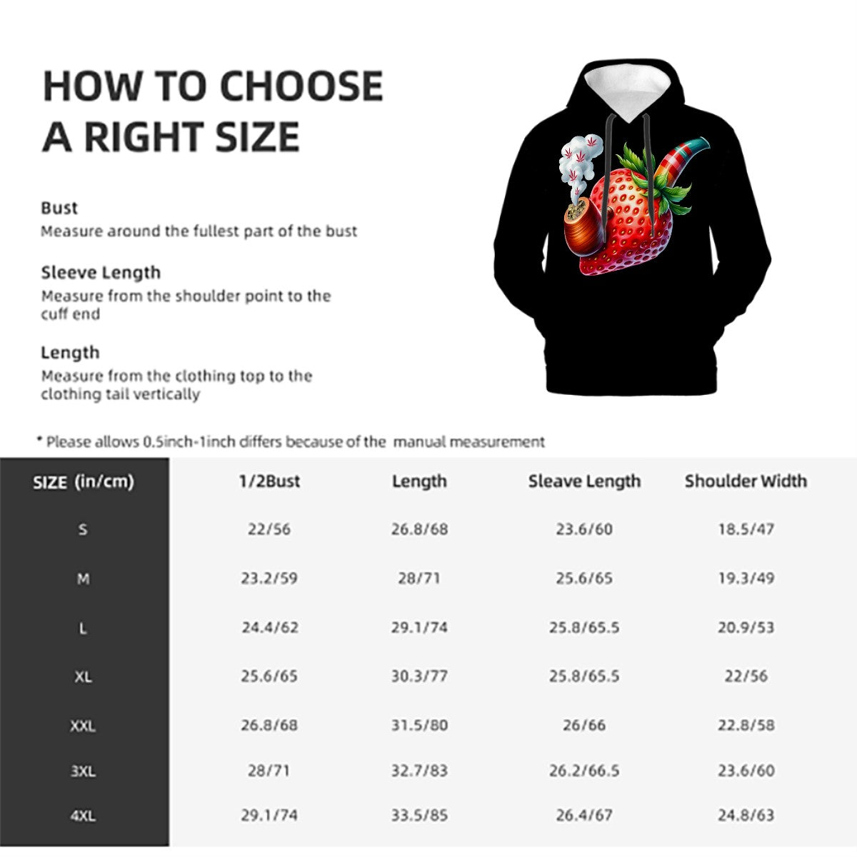 Mens Hoodie with Pockets Black Strawberry