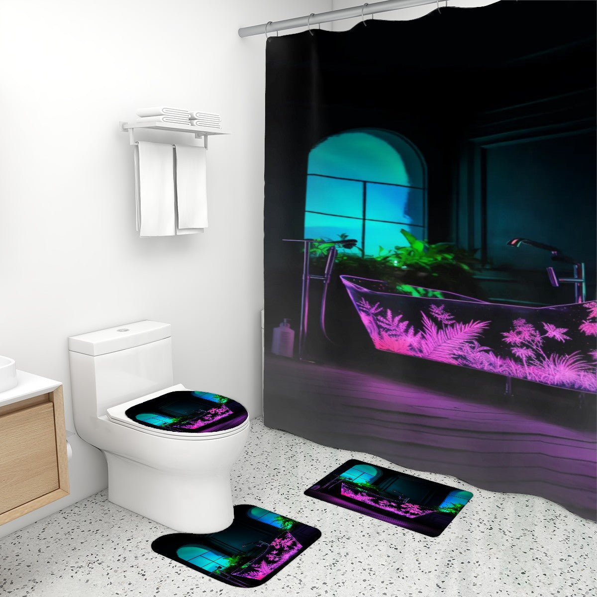 Purple Dream Bathroom Rugs Set with Shower Curtain 4 pcs