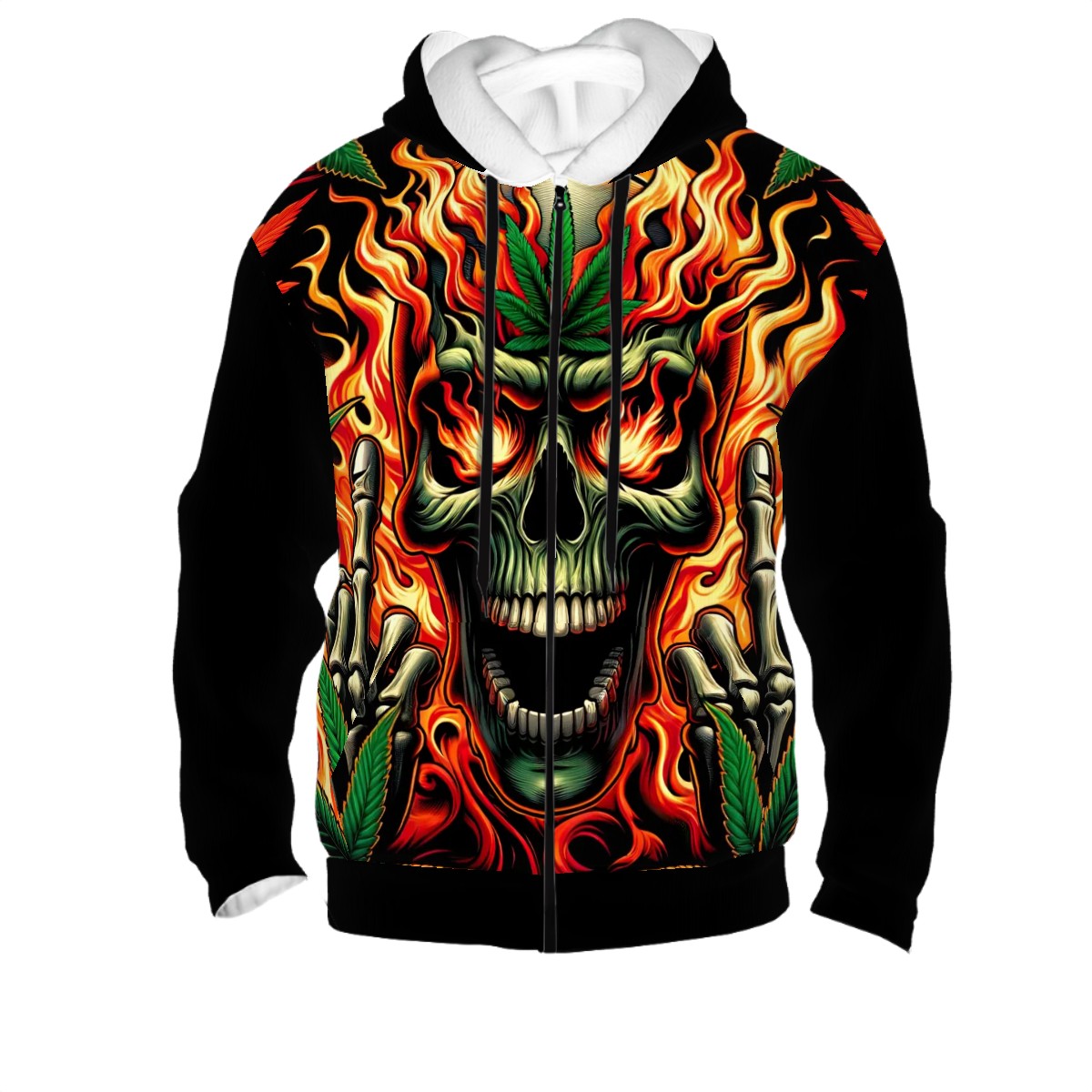 Men's Zip Up Hoodie Skull Canabis