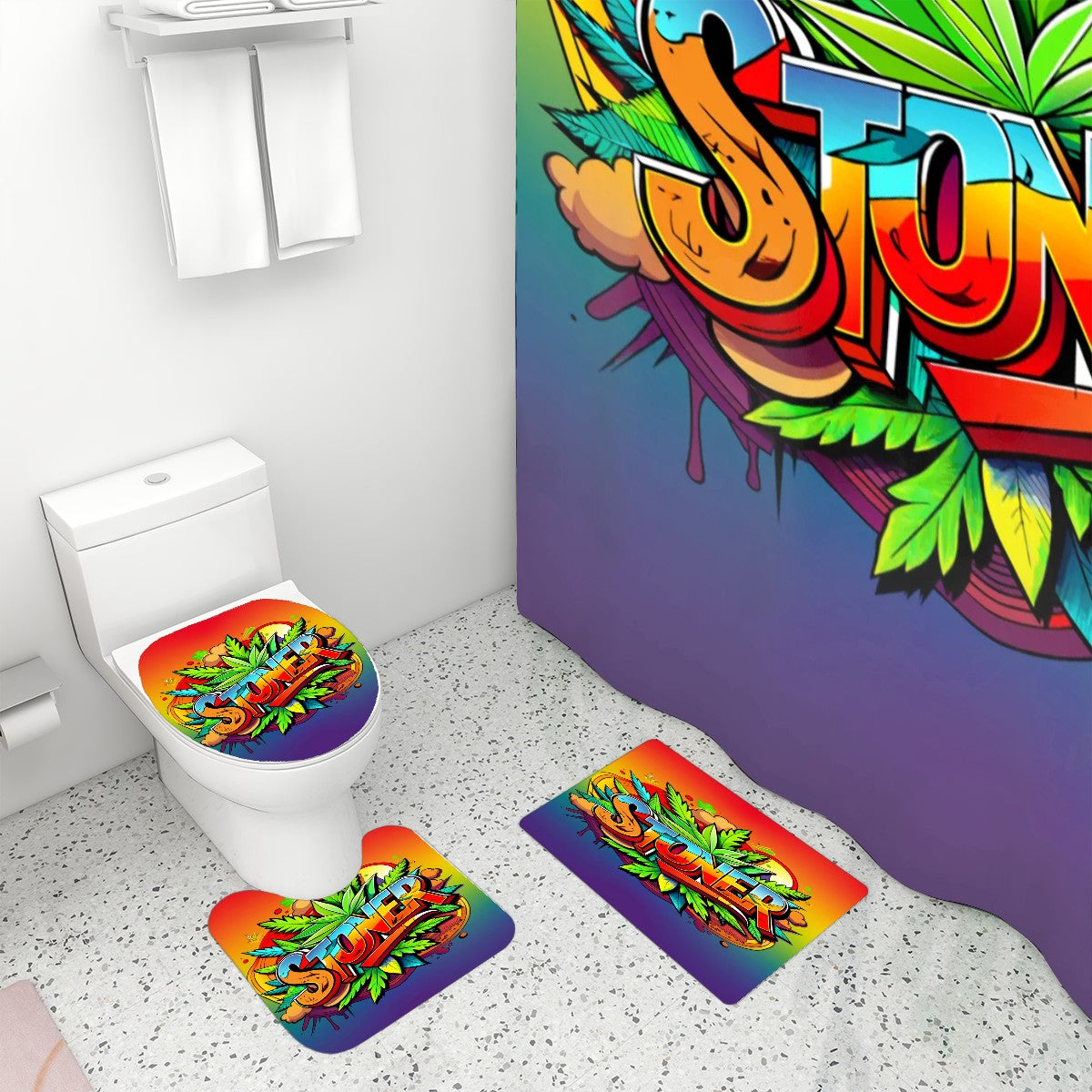 Stoner Bathroom Rugs Set with Shower Curtain 4 pcs