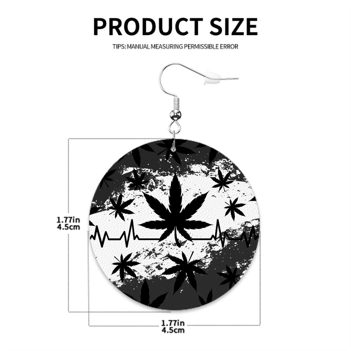 Leather Round Earrings  marijuana Black