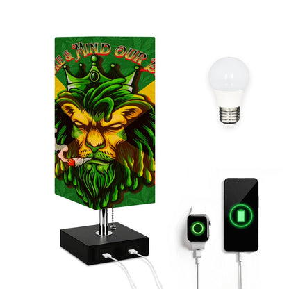 AzureLoom Jamaican Square Table Lamp With USB Ports And Remote Control Soft Linen Shade For Cozy Ambience - Cannabis Creations