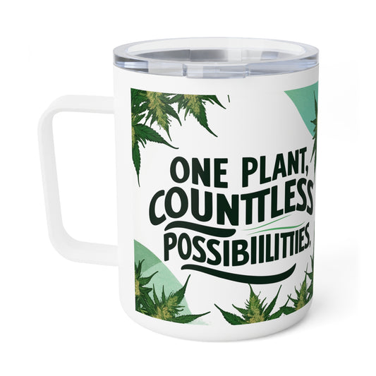 Inspirational Insulated Coffee Mug - 10oz - Hemp Leaves Design