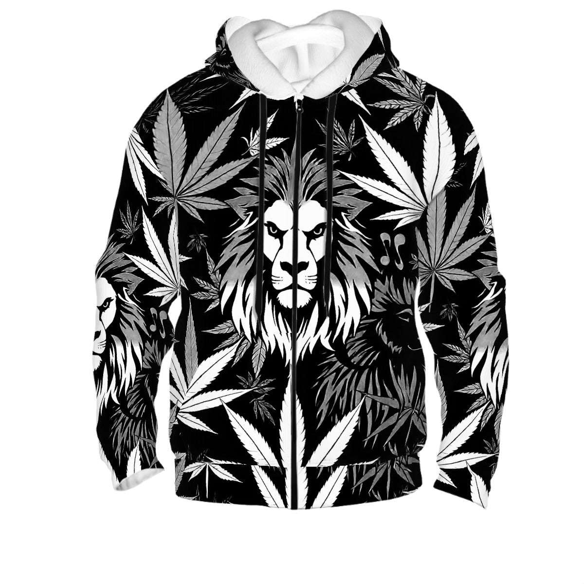 Men's Zip Up Hoodie Black and Whit6e Loin of Zoin