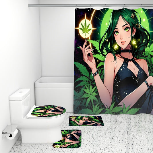 Cannia Queen Bathroom Rugs Set with Shower Curtain 4 pcs