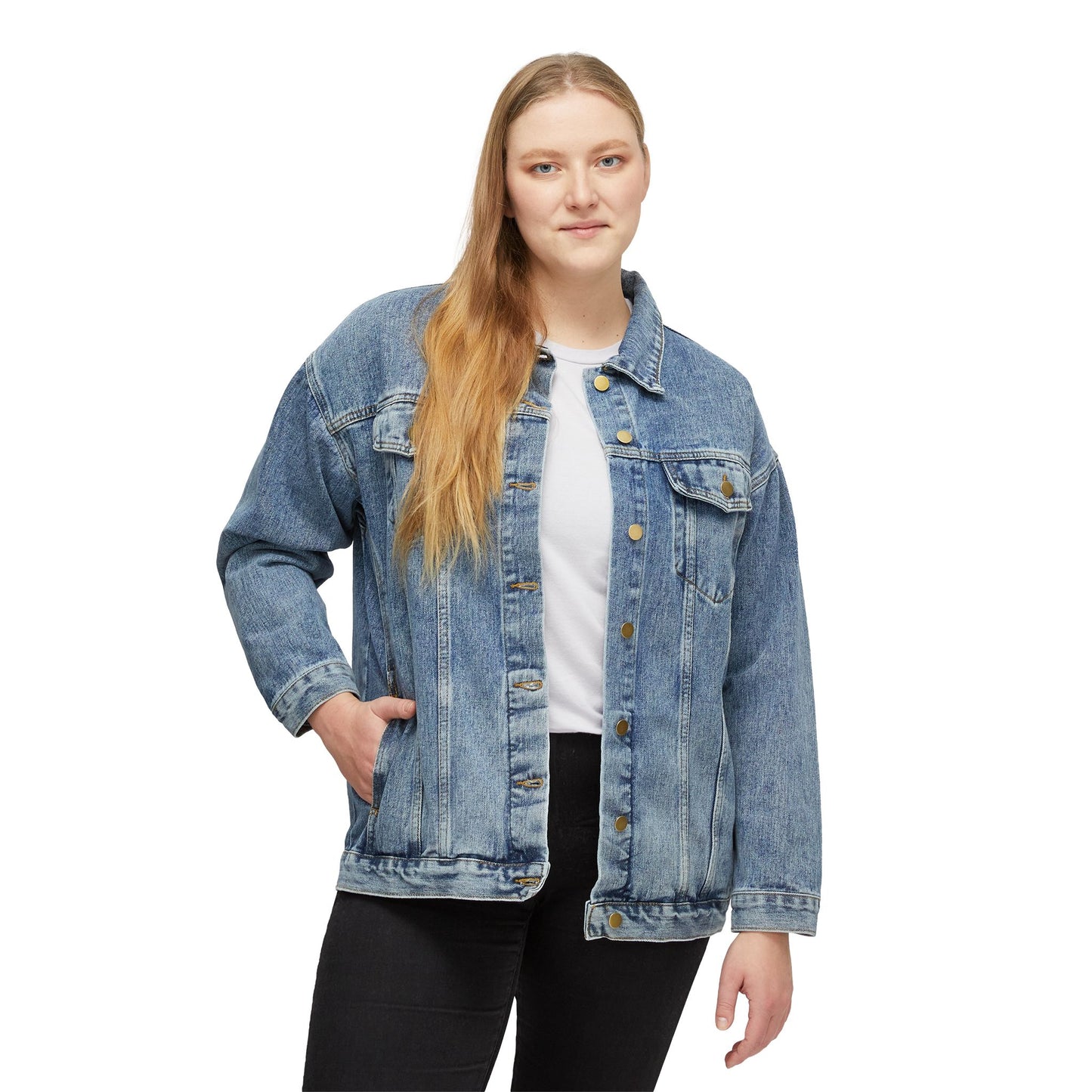 Graphic Women's Denim Jacket with Bold Character Design