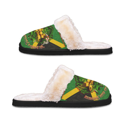 Jamaican We Mind Our Business Men's Home Plush Slippers - Warmth, Non Slip Comfort For Home Use In Autumn And Winter - Cannabis Creations