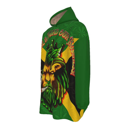 Jamaican Men We Mind Our Business Unisex Sherpa Fleece Hoodie Sweater - Double Layer Warmth With Velvet Interior - Cannabis Creations