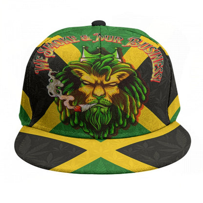 Jamaica We Mind Our Business Flat Brim Cap - Machine Washable Versatile Polyester Baseball Hat For Everyday Wear - Cannabis Creations