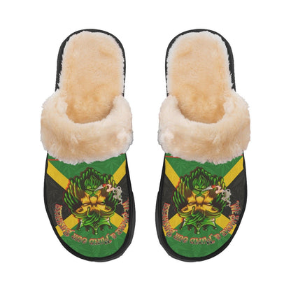 Jamaican We Mind Our Business Men's Home Plush Slippers - Warmth, Non Slip Comfort For Home Use In Autumn And Winter - Cannabis Creations