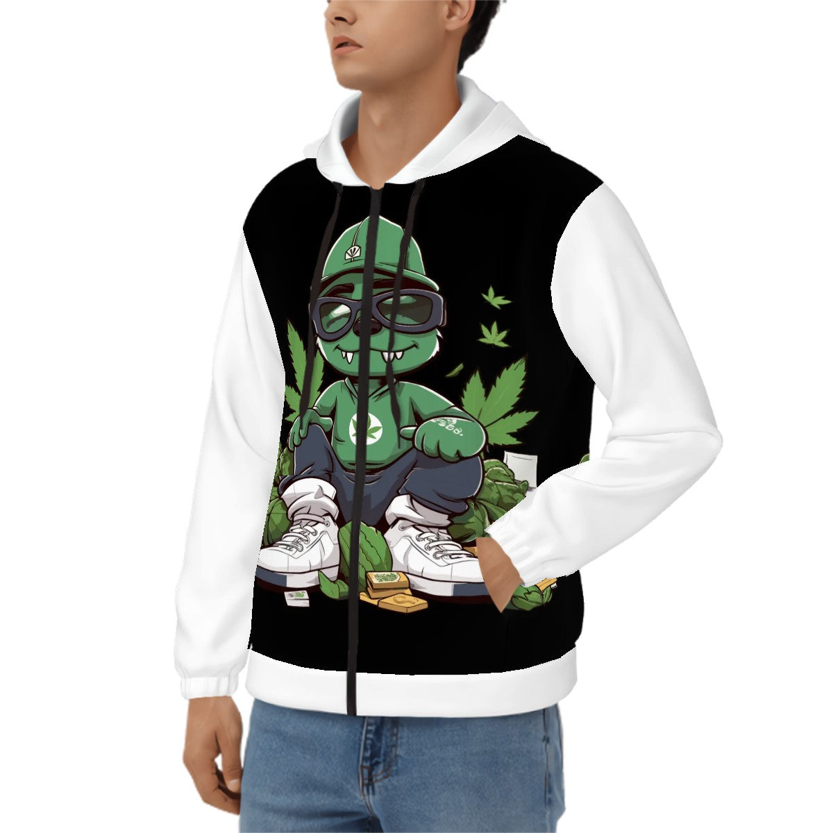 Men's Zip Up Hoodie Black and White