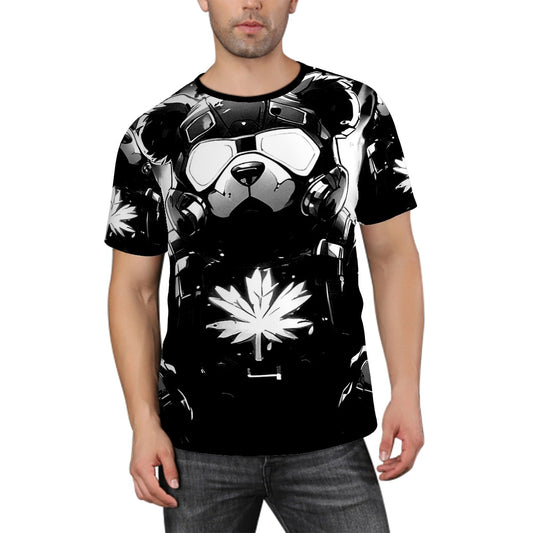 Men's Short Sleeve T Shirt Black and White Bear