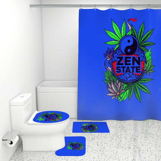 Bathroom Rugs Set with Shower Curtain 4 pcs