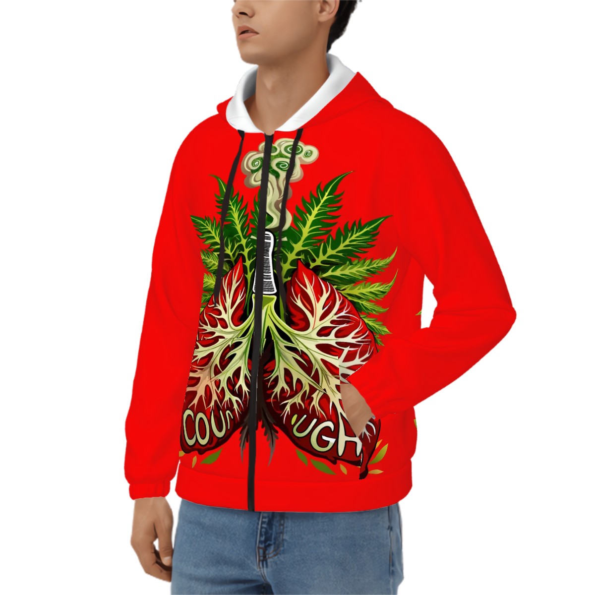Men's Zip Up Hoodie Red Lung
