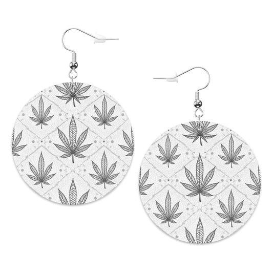 Leather Round Earrings White and Black