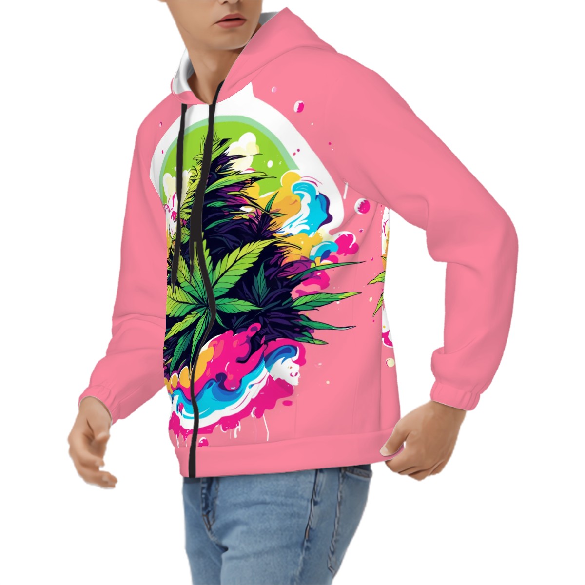 Men's Zip Up Hoodie Pink